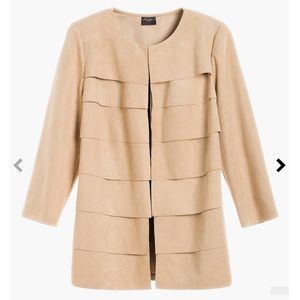 Chico’s Travelers Khaki Camel Faux Suede Jacket Cardigan Size 3 NWT